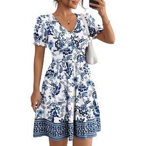 image:imageLILLUSORY Summer Dresses for Women 2026 Short Sleeve Floral Aline Dress with Pockets Boho Flowy SundressesBlue Print