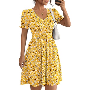 image:imageLILLUSORY Summer Dresses for Women 2026 Short Sleeve Floral Aline Dress with Pockets Boho Flowy SundressesYellow Floral