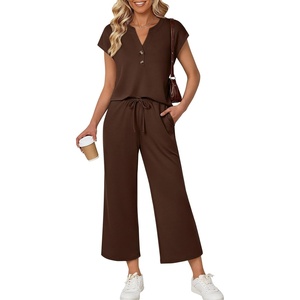 image:imageLILLUSORY Two Piece Lounge Sets for Women Spring Vacation Beach Travel Airport Outfits Casual Cruise Fashion 2026Chocolate Brown