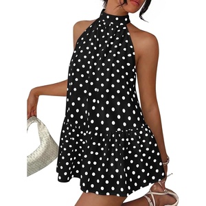 image:imageLILLUSORY Women Halter Dress Summer Mini Short Dresses A Line Polka Dot Petite Sundress Flowy Vacation Party Outfits 2026Black