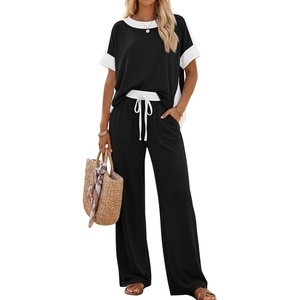 image:imageLILLUSORY Womens 2 Piece Lounge Sets Matching Travel Outfits Color BlockBlack