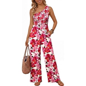 image:imageLILLUSORY Womens Floral Jumpsuit Off Shoulder Boho Romper Summer Beach OutfitsRed