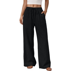 image:imageLILLUSORY Womens Linen Summer Flowy Wide Leg Beach Palazzo Pants with PocketsBlack