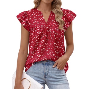 image:imageLILLUSORY Womens Ruffle Tops Dressy Casual Flowy Floral Boho Blouses Summer Chiffon Shirts 2026Spotted Red