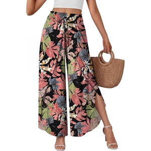 image:imageLILLUSORY Womens Wide Leg Flowy Pants High Waisted Palazzo Boho Comfy Pants Summer Dressy Casual Beach Vacation Fall ClothesBohopink