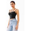 imageREORIA Crisscross Back Strap VNeck Women Crop Tank Top Sexy Sleeveless Tops 2025 SpringSummer Designer CollectionBlack Onyx