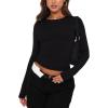 imageREORIA Womens Fashion Long Sleeve Shirts Crew Neck Layering Basic Tee Slim Fitted Lightweight Going Out TopsBlack