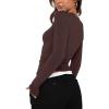 imageREORIA Womens Fashion Long Sleeve Shirts Crew Neck Layering Basic Tee Slim Fitted Lightweight Going Out TopsCocoa