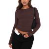 imageREORIA Womens Fashion Long Sleeve Shirts Crew Neck Layering Basic Tee Slim Fitted Lightweight Going Out TopsCocoa