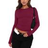 imageREORIA Womens Fashion Long Sleeve Shirts Crew Neck Layering Basic Tee Slim Fitted Lightweight Going Out TopsDark Red