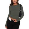 imageREORIA Womens Fashion Long Sleeve Shirts Crew Neck Layering Basic Tee Slim Fitted Lightweight Going Out TopsGrey Green