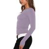 imageREORIA Womens Fashion Long Sleeve Shirts Crew Neck Layering Basic Tee Slim Fitted Lightweight Going Out TopsHazy Lilac