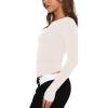imageREORIA Womens Fashion Long Sleeve Shirts Crew Neck Layering Basic Tee Slim Fitted Lightweight Going Out TopsOffwhite