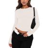 imageREORIA Womens Fashion Long Sleeve Shirts Crew Neck Layering Basic Tee Slim Fitted Lightweight Going Out TopsOffwhite