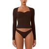 imageREORIA Womens Long Sleeve Inverted Trapezoid Neck Top Sexy Elegant Tops 2025 FallWinter Designer CollectionCocoa