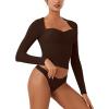 imageREORIA Womens Long Sleeve Inverted Trapezoid Neck Top Sexy Elegant Tops 2025 FallWinter Designer CollectionCocoa