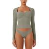 imageREORIA Womens Long Sleeve Inverted Trapezoid Neck Top Sexy Elegant Tops 2025 FallWinter Designer CollectionGrayish Green