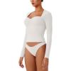 imageREORIA Womens Long Sleeve Inverted Trapezoid Neck Top Sexy Elegant Tops 2025 FallWinter Designer CollectionOffwhite