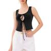 imageREORIA UNeck Adjustable TieFront Crop Top Soft Fabric Y2K Sexy Sleeveless Tops 2025 SpringSummer Designer CollectionBlack Onyx