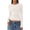 imageREORIA Womens Fashion Long Sleeve Shirts Crew Neck Layering Basic Tee Slim Fitted Lightweight Going Out TopsOffwhite