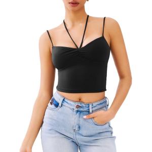 imageREORIA Crisscross Back Strap VNeck Women Crop Tank Top Sexy Sleeveless Tops 2025 SpringSummer Designer CollectionBlack Onyx