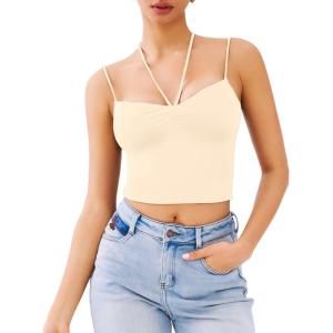 imageREORIA Crisscross Back Strap VNeck Women Crop Tank Top Sexy Sleeveless Tops 2025 SpringSummer Designer CollectionButtercream