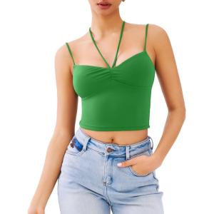 imageREORIA Crisscross Back Strap VNeck Women Crop Tank Top Sexy Sleeveless Tops 2025 SpringSummer Designer CollectionKelly Green