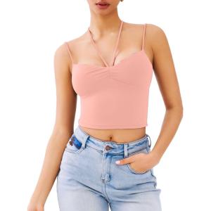 imageREORIA Crisscross Back Strap VNeck Women Crop Tank Top Sexy Sleeveless Tops 2025 SpringSummer Designer CollectionPink Dolphin
