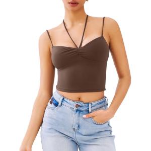 imageREORIA Crisscross Back Strap VNeck Women Crop Tank Top Sexy Sleeveless Tops 2025 SpringSummer Designer CollectionShaved Chocolate