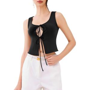 imageREORIA UNeck Adjustable TieFront Crop Top Soft Fabric Y2K Sexy Sleeveless Tops 2025 SpringSummer Designer CollectionBlack Onyx