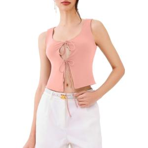 imageREORIA UNeck Adjustable TieFront Crop Top Soft Fabric Y2K Sexy Sleeveless Tops 2025 SpringSummer Designer CollectionPink Dolphin