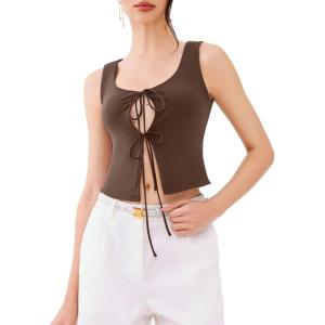 imageREORIA UNeck Adjustable TieFront Crop Top Soft Fabric Y2K Sexy Sleeveless Tops 2025 SpringSummer Designer CollectionShaved Chocolate