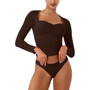 imageREORIA Womens Long Sleeve Inverted Trapezoid Neck Top Sexy Elegant Tops 2025 FallWinter Designer CollectionCocoa