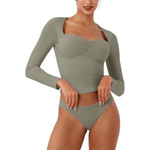 imageREORIA Womens Long Sleeve Inverted Trapezoid Neck Top Sexy Elegant Tops 2025 FallWinter Designer CollectionGrayish Green