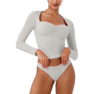 imageREORIA Womens Long Sleeve Inverted Trapezoid Neck Top Sexy Elegant Tops 2025 FallWinter Designer CollectionGrey