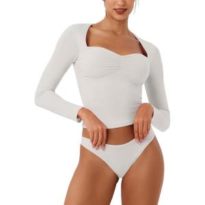 imageREORIA Womens Long Sleeve Inverted Trapezoid Neck Top Sexy Elegant Tops 2025 FallWinter Designer CollectionOffwhite