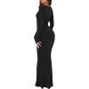 imageREORIA Womens Basic Sexy Square Neck Long Sleeve Soft Lounge Long Dress Fall Casual Ribbed Bodycon Maxi DressesBlack