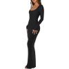 imageREORIA Womens Basic Sexy Square Neck Long Sleeve Soft Lounge Long Dress Fall Casual Ribbed Bodycon Maxi DressesBlack