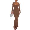 imageREORIA Womens Basic Sexy Square Neck Long Sleeve Soft Lounge Long Dress Fall Casual Ribbed Bodycon Maxi DressesCoffee