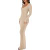 imageREORIA Womens Basic Sexy Square Neck Long Sleeve Soft Lounge Long Dress Fall Casual Ribbed Bodycon Maxi DressesKhaki