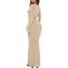 imageREORIA Womens Basic Sexy Square Neck Long Sleeve Soft Lounge Long Dress Fall Casual Ribbed Bodycon Maxi DressesKhaki