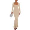 imageREORIA Womens Basic Sexy Square Neck Long Sleeve Soft Lounge Long Dress Fall Casual Ribbed Bodycon Maxi DressesKhaki