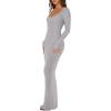 imageREORIA Womens Basic Sexy Square Neck Long Sleeve Soft Lounge Long Dress Fall Casual Ribbed Bodycon Maxi DressesLight Grey