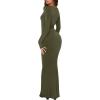 imageREORIA Womens Basic Sexy Square Neck Long Sleeve Soft Lounge Long Dress Fall Casual Ribbed Bodycon Maxi DressesOlive Green