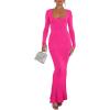 imageREORIA Womens Basic Sexy Square Neck Long Sleeve Soft Lounge Long Dress Fall Casual Ribbed Bodycon Maxi DressesRose Red