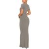 imageREORIA Womens Basic Summer Casual Lounge Long Dress Elegant Short Sleeve Crew Neck Bodycon Maxi DressesAntique Pewter