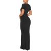 imageREORIA Womens Basic Summer Casual Lounge Long Dress Elegant Short Sleeve Crew Neck Bodycon Maxi DressesBlack