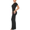 imageREORIA Womens Basic Summer Casual Lounge Long Dress Elegant Short Sleeve Crew Neck Bodycon Maxi DressesBlack
