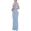 imageREORIA Womens Basic Summer Casual Lounge Long Dress Elegant Short Sleeve Crew Neck Bodycon Maxi DressesBlue