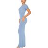 imageREORIA Womens Basic Summer Casual Lounge Long Dress Elegant Short Sleeve Crew Neck Bodycon Maxi DressesBlue
